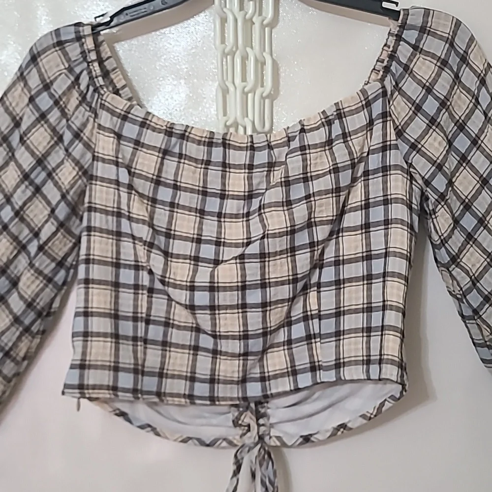 Zara Women's‎ Plaid Long Sleeve Crop Black & White Top Size Medium NEW WITH TAGS